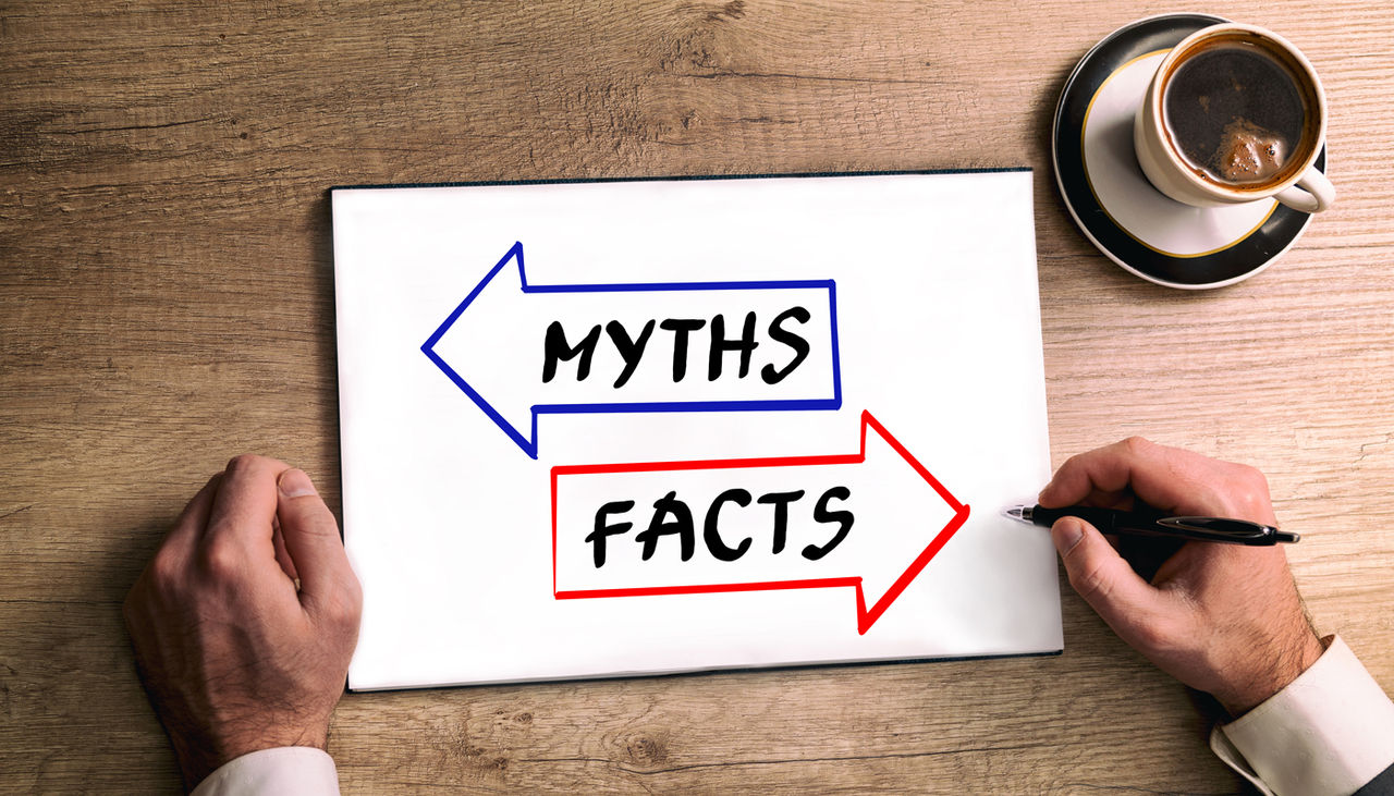 The words Myths and Facts inside arrows pointing in opposite directions 