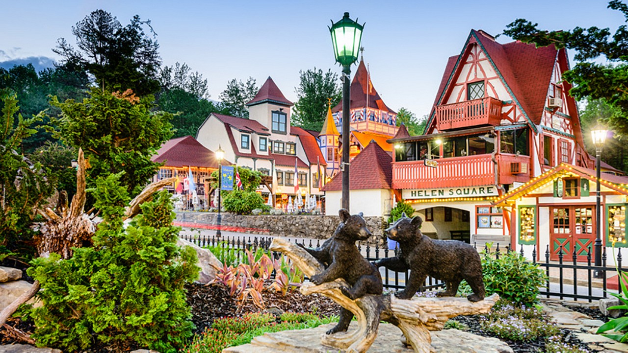 Photo of the colorful Bavarian village in Alpine Helen, Georgia.